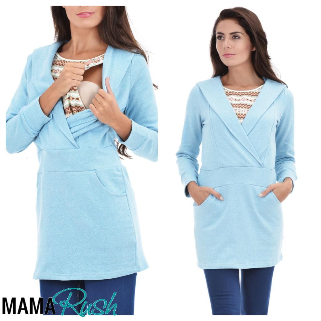 Nursing Breastfeeding Wrap Jumper Dress Long Top Tunic Hoodie 8 10 12 S