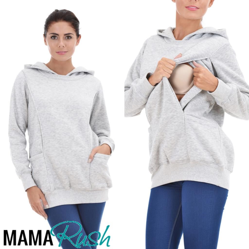 Nursing Breastfeeding Warm Jumper Sweater Long Top Cosy Hoodie 8 10 12