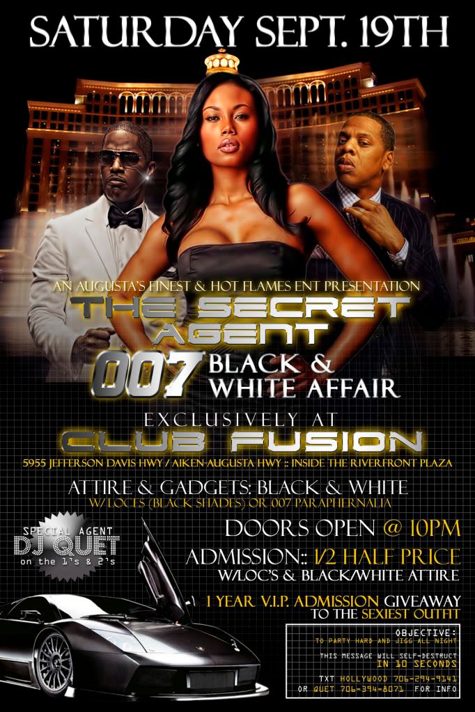 WHAT::: SECRET AGENT 007 BLACK & WHITE AFFAIR!!!! BLACK & WHITE PARTY !