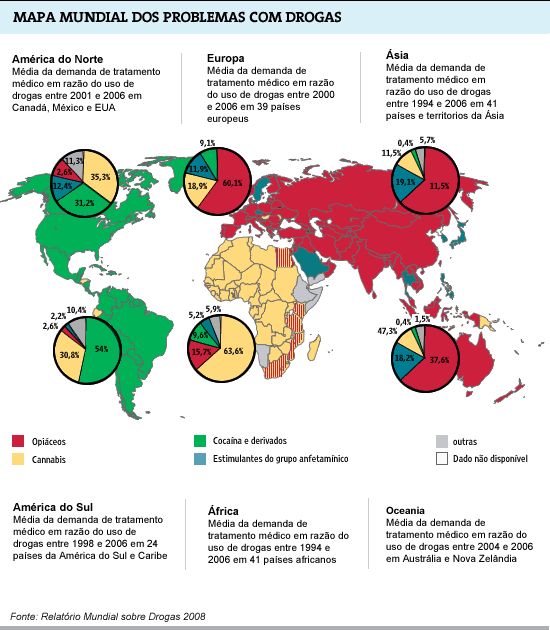 Mapa da dependência de drogas ilícitas.