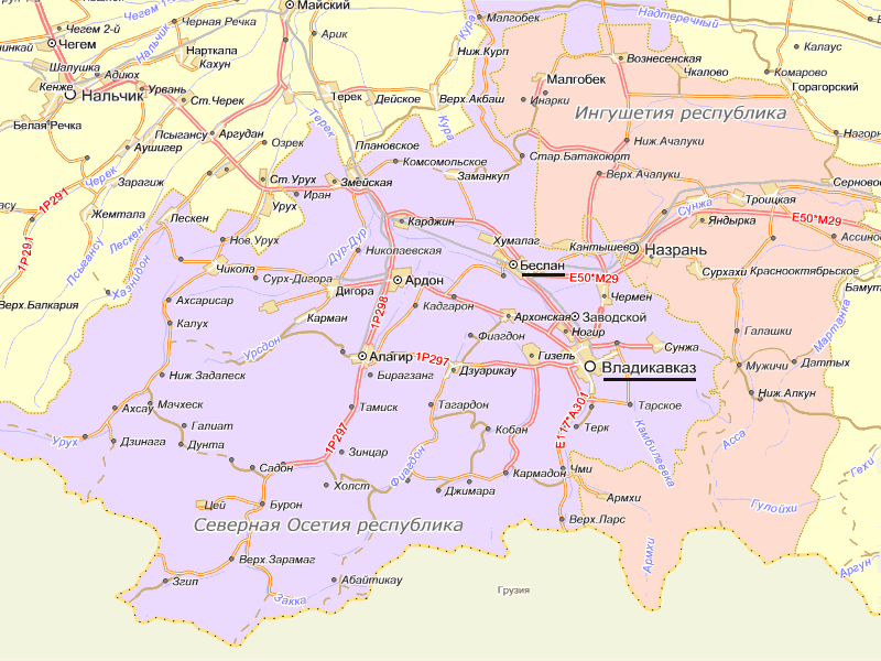 Карта северной осетии подробная с городами и поселками